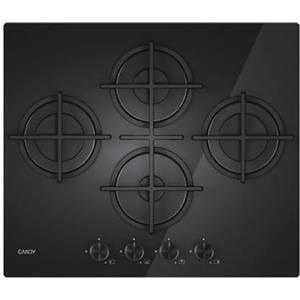 Candy Moderna Gas on Glass Piano Cottura a Gas 4 Fuochi, Vetro Temperato, Griglie Lavabili in Lavastoviglie, AxLxP 0.8x59,5x51 cm, Nero - CVG6DTB