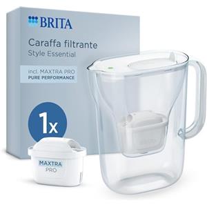 BRITA Caraffa filtrante Style Essential White (2.4L) incl. 1x BRITA MAXTRA PRO PURE PERFORMANCE che riduce cloro, calcare, PFAS e metalli - Adatta alla porta del frigorifero, con indicatore LED