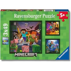 Ravensburger - Puzzles Minecraft Confezioni Da 3 | Puzzle Bambini 5 Anni O Più | Regalo Bimba 5 Anni 3 X 49 Pezzi | Puzzle Bambini 21 X 21 Cm | Puzzles Perfetti Ravensburger