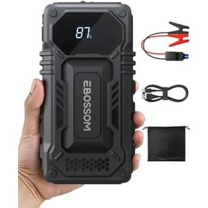 EBOSSOM Booster Avviamento Auto, Avviatore Portatile, 10000mAh Avviatore Batteria veicolo, Jump Starter macchina con LED Torcia, Ricarica USB, Kit di Viaggio e Attrezzi di Emergenza