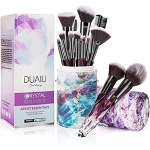 DUAIU Pennelli da trucco con setole sintetiche di alta qualità, manico in cristallo, set di pennelli per fondotinta, viso, labbra, occhi, set professionale con confezione regalo stellata (viola)