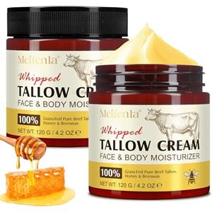 Buyourtaste Beef Tallow Creme,Whipped Beef Tallow Skin Care,Sego di Manzo Biologico 100% Naturale Nutrito con erba,Idratazione intensa & Cura Anti-Aging,Tallow And Honey Balm per Barriera Cutanea Rinforzata (2)