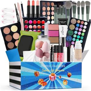 FantasyDay Set di Trucchi, FantasyDay Kit di Bellezza Cosmetici Kit per Occhi, Viso e Labbra - Natale Regalo Xmas Makeup Gift Set con Correttore, Rossetti, Lucidalabbra, Palette Ombretti, Mascara, Trousse, Fard