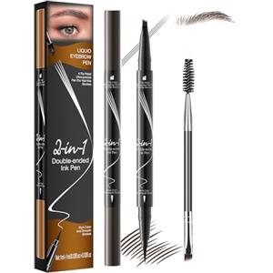 iwontalersy Confezione da Penna Eyeliner E Sopracciglia 2 In 1,2 Liquid Eyebrow Fork Tip Pen,Impermeabile,Crea Una Forma Delle Sopracciglia Naturale E Duratura(Marrone scuro)