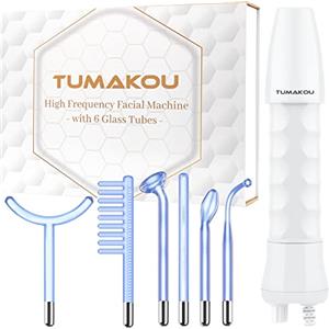 TUMAKOU Portatile Alta Frequenza Viso Professionale - 6 Elettrodi Blu Elettroterapia Massaggiatore Facciale per Rafforzamento della pelle, Rughe, Rimozione dell'Acne, Linee Sottili, Gli Occhi Gonfi