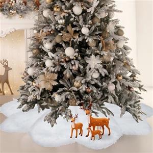 Jeffica Gonna per Albero di Natale, 78cm Bianca Ispessimento Finta Pelliccia Tappeto Gonne per Alberi di Natale per Sotto Albero di Natale Decorazione Natalizia