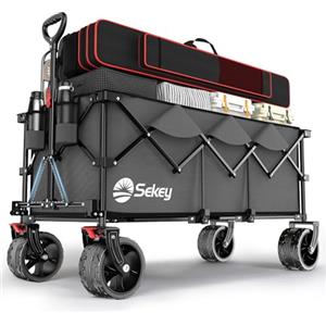 Sekey XXXL Carrello Spiaggia Ruote Grandi 300L 200KG, Carrello Pieghevole con Ruote Extra Larghe 17x10 cm a Tutti i Terreni, Brevettato Pieghevole da QUATTRO Direzioni SE4013, Grigio