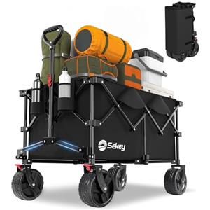 Sekey XXL Plus Carrello Spiaggia con Freni 200L 150KG, Carrello Pieghevole Ruote Grandi Extra 17x10 cm Tutti i Terreni, Brevettato Pieghevole da QUATTRO Direzioni SE4011, Nero Profondo
