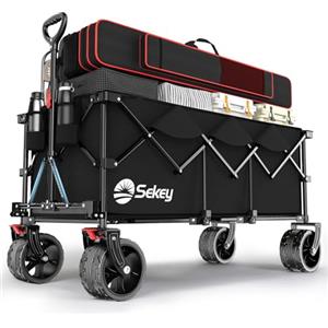 Sekey XXXL Carrello Spiaggia Ruote Grandi 300L 200KG, Carrello Pieghevole con Ruote Extra Larghe 17x10 cm a Tutti i Terreni, Brevettato Pieghevole da QUATTRO Direzioni SE4013, Nero