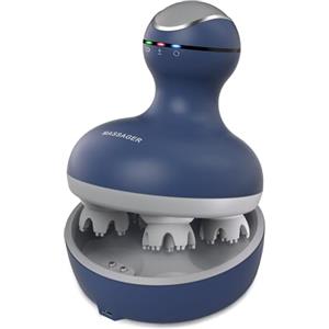 cotsoco Massaggiatore elettrico per testa e cuoio capelluto, massaggiatore impermeabile con 4 teste, 84 nodi per la crescita dei capelli e massaggio antistress blu