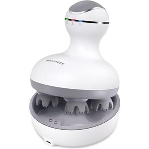 cotsoco Massaggiatore Cuoio Capelluto, Massaggiatore Testa Elettrico Impermeabile Ricarcabile Senza Fili con 4 Teste 84 Nodi Base per la ricarica Massaggio Testa Capelli Silenzioso