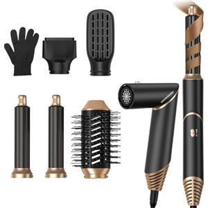 UKLISS Asciugacapelli 5 in 1, Airstyler Pro con Arricciacapelli Automatico, Phon Capelli Professionale, Piastra Capelli, Hair Dryer Multistyler per Capelli Ricci, Volumizzante, Lisciante - Nero