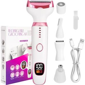 Vemfay Rasoio Elettrico per le Donne, Rasoio Elettrico 5-in-1 per il Corpo, Rasoio Secco Bagnato Indolore per Bikini, Ascelle, Gambe, Sopracciglia e naso, Ricarica USB