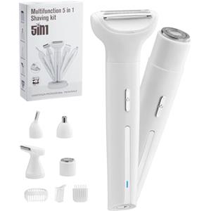Dresz Rasoio Elettrico Donna,5 in 1 Rasoio Donna Inguine Elettrico,per Corpo,Impermeabile Elettrico Corpo per Parti Intime,Viso,Gambe e Ascelle,Uso Bagnato e Asciutto,Ricaricabile,Adatto come regalo