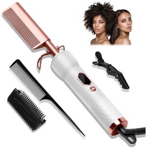 UKLISS Spazzola Elettrica per Capelli Afro - Lisciante per Parrucche, Regolabarba per Uomini, Termica a Doppia Tensione, 120-230℃