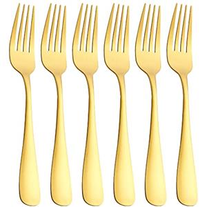 GoGeiLi Forchetta da Tavola Oro Opaco, Forchetta in Acciaio Inossidabile con Finitura Satinata, 20,3 cm, Set di Forchette, Servizio per 6 Persone, Lavabili in Lavastoviglie