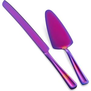 GoGeiLi Set di coltelli e server per torte viola, set da taglio per torte in acciaio inox da 33 cm, elegante set di taglierine per matrimoni, compleanni, feste, anniversari