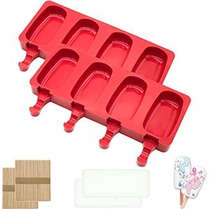 MARUKO 2 Stampi Per Barrette Di Torta Stampi Per Ghiaccioli Stampo Ghiaccioli Stampi Per Ghiaccioli Creatore di Bastoncini Ovali Per Gelato Fatto in Casa Con 2 Coperchi e 100 Bastoncini （Rosso）