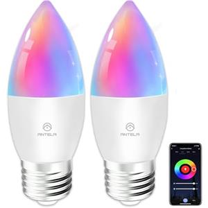 ANTELA Lampadine LED Alexa Inteligente WiFi E27 C37, 4,9W 470LM Dimmerabile RGB & 2700K-6500K Bianco Freddo Caldo, Compatibile con Alexa/Google Home, 2Pezzi