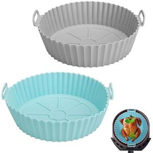 GUOYOU 2 Pezzi Teglia per Friggitrice ad Aria in Silicone, 21CM Accessori Cestino per Friggitrice ad Aria, Contenitori Cestello Riutilizzabile Rotondo Tappetino Stampi per Airfryer, Microonde, Forno