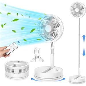 MRESIONT Oscillante Ventilatore a Piantana Silenzioso con Telecomando, 9'' Portatile Pieghevole Tavolo/In piedi Ventilatore con 4 Velocità/Timer, 7200mAh USB Ricaricabile Fan per Camera da Letto Viaggio
