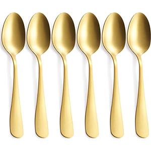 GoGeiLi Cucchiaio da Tavola Oro Opaco, Cucchiaio in Acciaio Inossidabile con Finitura Satinata, 19,8 cm, Set di Cucchiai, Servizio per 6 Persone, Lavabili in Lavastoviglie