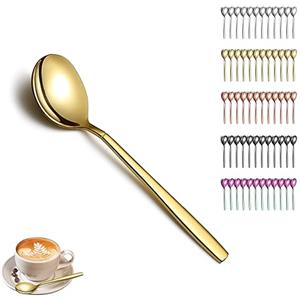 Berglander Gold Set di cucchiaini da 12 pezzi, Stoviglie da tè in acciaio inossidabile placcato oro oro cucchiaino da tavola, cucchiaino piccolo cucchiaio da dessert, lavabile in lavastoviglie