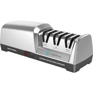 TIMERIAL Affilacoltelli elettrico 3 stadi Disco abrasivo diamantato 15° Guida angolare di precisione, per affilare e lucidare coltelli da cucina in acciaio, 120 grana e 600 grana e 1000 grana