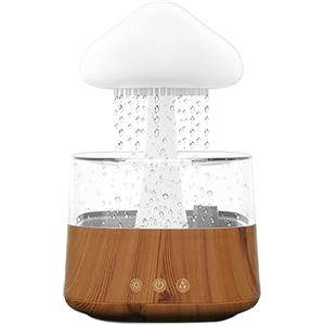 Umelee Umidificatore 450ml, Umidificatore d'aria a Nuvola di Pioggia con 3 modalità Pioggia/Nebbia e 7 Luci Notturne, Umidificatore Acqua, Diffusore Aroma per Stanza Casa Ufficio Auto (Venatura del Legno)