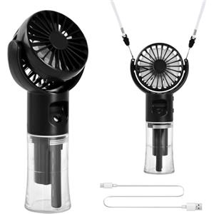 Fangehong Mini Ventilatore Portatile, Ventilatore USB Ricaricabile, Type-C, 4-12H, 4 Velocità con 20ml di Acqua di Raffreddamento a Spruzzo, per Esterni, Interni (Nero)
