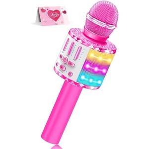 Avaxtt Microfono Karaoke per Bambini, Microfono Bluetooth Altoparlante, Regalo di compleanno per Bambina 3-12 Anni, Karaoke Wireless Giocattolo con Cambio Voce, Ideale per Feste e Giochi Musicali