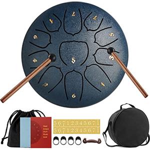 YUEHAO Tongue Drum 11 note da 6 pollici, tamburo per la lingua, in acciaio, con scatola per accessori, tasca, lettore musicale e bacchetta per meditazione, yoga, guarigione del suono