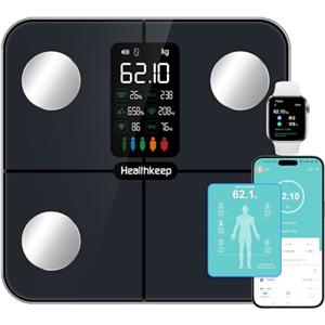 Healthkeep bilancia pesapersone impedenziometrica digitale con APP Bluetooth, display VA, frequenza cardiaca, 15 dati corporei, compatibile Android iOS, max 180kg/400lb, blu