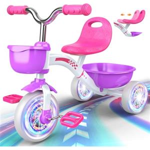 Braxel Triciclo Bambina per 2 3 4 5 Anni, Triciclo Evolutivo da 1 a 5 Anni con Cestello Portaoggetti, Adatto Come Regalo per Bambini, Rosa e Viola