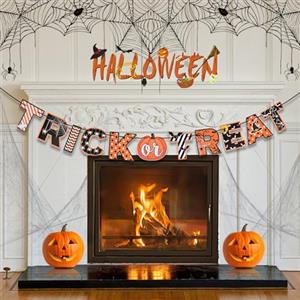 AhfuLife Trick o Treat Banner Bunting per le decorazioni del partito di Halloween, riutilizzabile Halloween Indoor Decoration Paper Banner per la casa Trick o Treat Garland Decoration