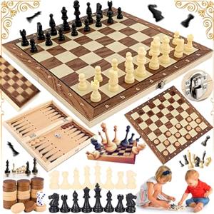 Mikqky Scacchiera In Legno, Scacchiera Portatile, Set Di Scacchi Pieghevole, Scacchiera per Bambini, Scacchiere Set, Scacchiera Di Alta Qualità, Per Riunioni Di Famiglia e Viaggi(11,4 x 11,4 Pollici)
