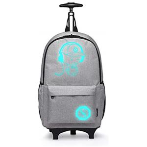 KONO Zaino Trolley 2 in 1 con Ruote Removibili per Bambini, con Stampa Omini Fluorescenti, Scuola e Viaggio, 25L