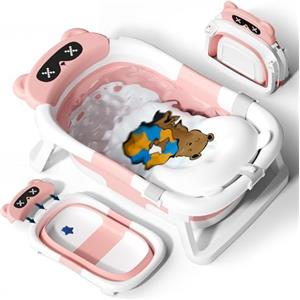 COOSEYA Vaschetta Bagnetto Neonato, Vasca Neonato Bagnetto Per Neonati Pieghevole Essenziale Per Il Neonato Con Cuscino (0-18 Mesi), Regalo Ideale Per Neonati E Bambini Portatile Salva Spazio, Rosa
