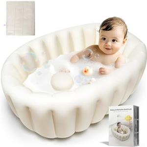 Adoraland Vaschetta Bagnetto Neonato, Vasca da Bagno pieghevole, Vaschetta Bagnetto Gonfiabile da Viaggioper Bambini Neonati Senza Pompa ad Aria, Antiscivolo Gonfiabile Vasca da Bagno da 0 a 24 Mesi,Beige