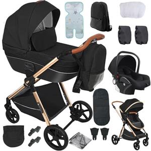 Doraystar Passeggino 4 in 1, Passeggino Trio con Due Modalità di Spinta Reversibile, Trio Passeggino Neonati con Design Pieghevole in Un Clic, Trio Neonato con Grande Nacelle Comoda (H2 Black)