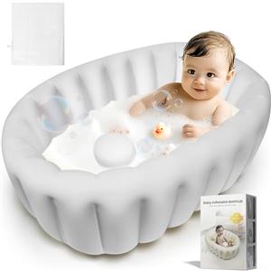 Adoraland Vaschetta Bagnetto Neonato, Vasca da Bagno pieghevole, Vaschetta Bagnetto Gonfiabile da Viaggioper Bambini Neonati Senza Pompa ad Aria, Antiscivolo Gonfiabile Vasca da Bagno da 0 a 24 Mesi,Blu