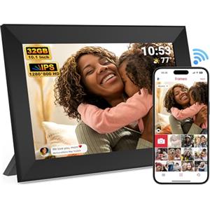 ARJudy Frameo Cornice Digitale WiFi da 10,1 Pollici, 32GB, Schermo IPS Touchscreen HD 1280 x 800P, Rotazione Automatica, Condividi Foto/Video Subito da Qualsiasi Luogo (Elegante Nero)