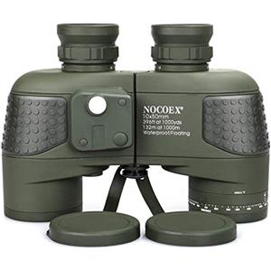 NOCOEX 10x50 Binocolo Marino per Adulti, Binocolo Impermeabile con Bussola Telemetro BAK4 Prisma Lente FMC Antiappannamento per la Navigazione Birdwatching Caccia