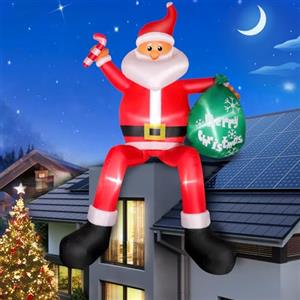Omdekor Babbo Natale gonfiabile con LED, seduta con sacchetto verde, IP44, resistente alle intemperie, decorazione natalizia gigante, per case stradali, terrazze e arbusti