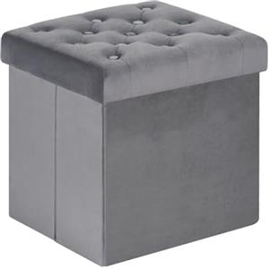 Bonlife Pouf Contenitore Velluto Poggiapiedi Camera da Letto Quadrato Cassapanca Bambini Sgabello di Stoccaggio Comodino Salvaspazio 40x40x40cm Grigio