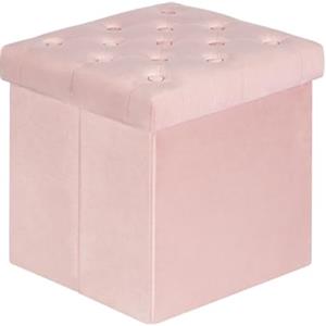 Bonlife Pouf Contenitore Velluto Poggiapiedi Camera da Letto Quadrato Cassapanca Bambini Sgabello di Stoccaggio Comodino Salvaspazio 40x40x40cm Rosa