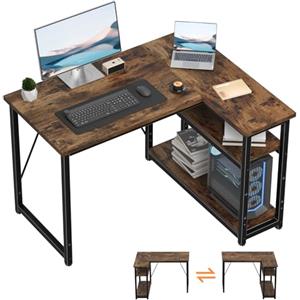 TRIUMPHKEY Scrivania ad Angolo Reversibile 100 x 80cm, Scrivania a Forma di L con Ripiani,Tavolo da Lavoro,Struttura in Acciaio, per Computer, Ufficio, Studio and Soggiorno