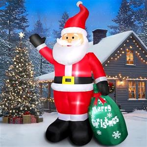 Omdekor 7FT Babbo Natale Gonfiabile Decorazioni per Esterni, Babbo Natale con Borsa Verde, Decorazioni Natalizie da Giardino con Luci LED Integrate, Gonfiabile Decorazioni natalizie per Giardino/Cortile