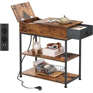 WLIVE WILIVE Tavolino da Salotto con 3 Ripiani, Tavolino con Prese di 2 Prese Di Corrente E 2 Prese Usb All'interno, Tavolino da Divano con Due Cassetti in Tessuto, per Soggiorno, Camera da Letto, Marrone