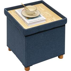 Bonlife Pouf Contenitore, Portaoggetti Baule, Poggiapiedi Pieghevole Quadrato， Cassapanca, per Ingresso, Soggiorno e Camera da Letto, Blu, 38x38x38 cm